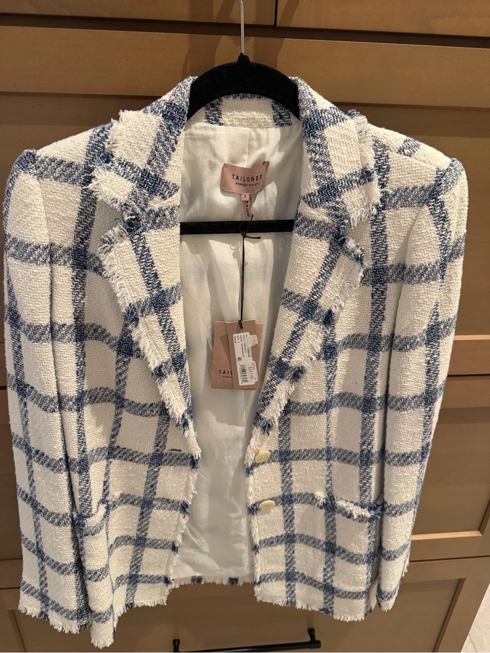 Rebecca Taylor White & Blue Windowpane Tweed Blazer